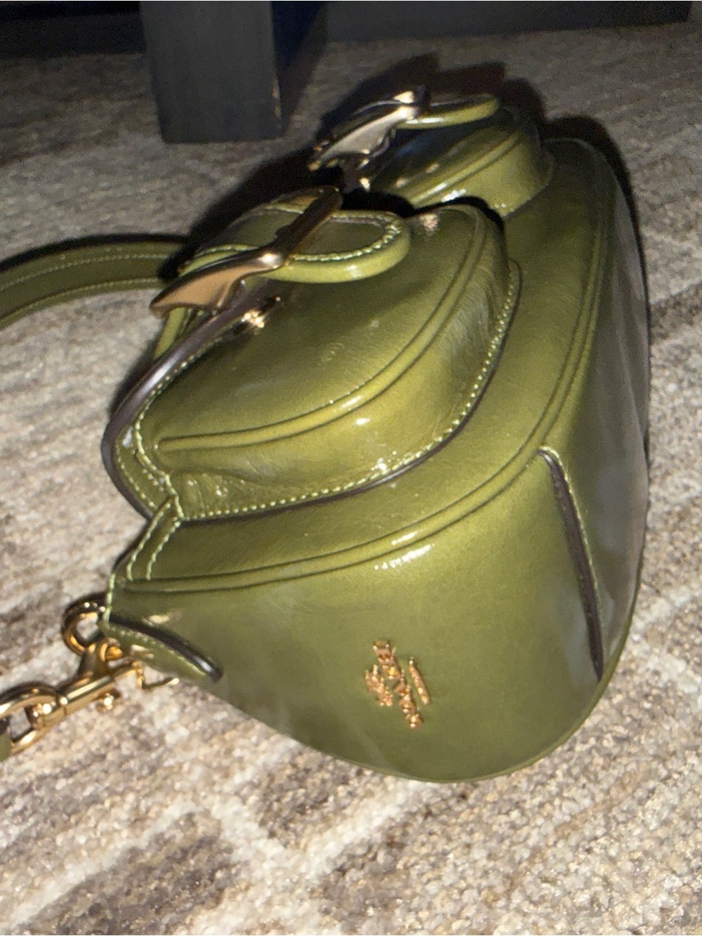 Coach Olive Green Ashton Patent Leather Shoulder Bag - Picture 2 of 8